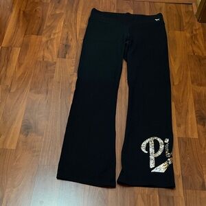 PINK Black Sequin Logo Yoga Pants